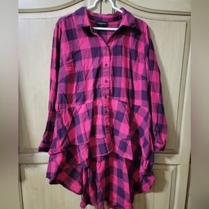 GUC, pink plaid flannel top, size 18.